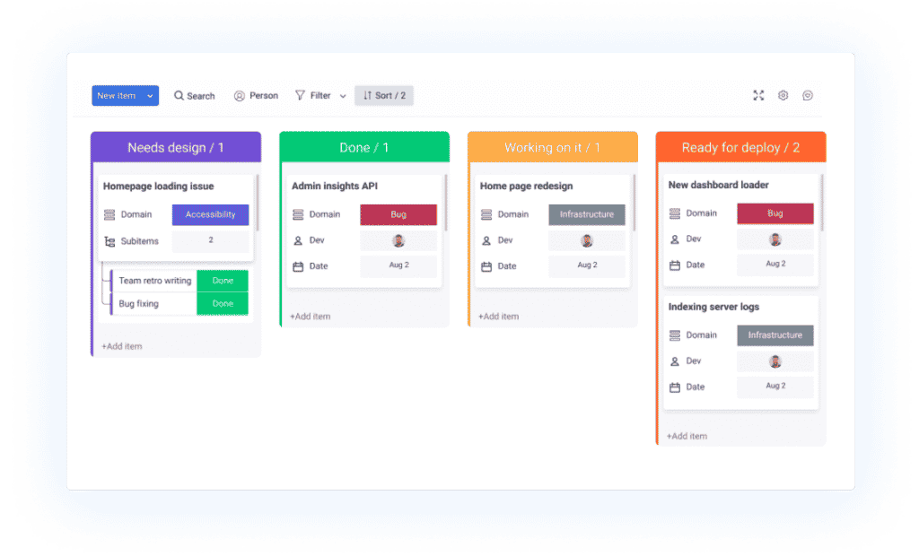 Sort your monday.com Kanban cards