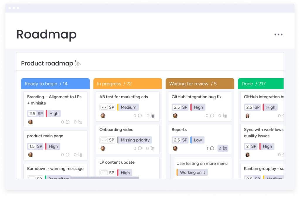 kanban board in monday.com